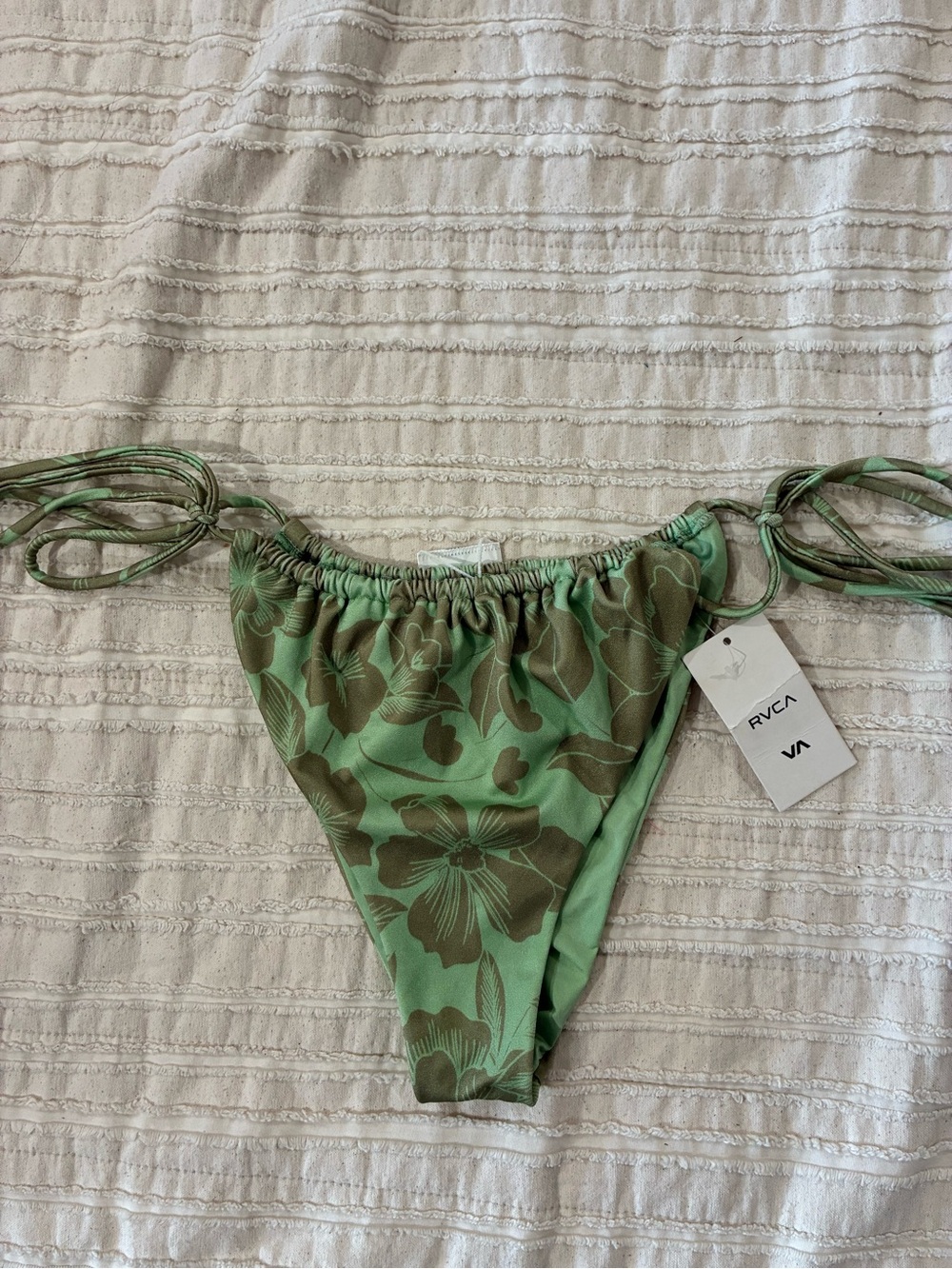 NWT RVCA Green and Brown Floral Tie-Side Bikini Bottoms